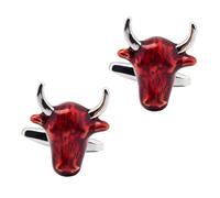 Set di gemelli da uomo a forma di testa di toro, colore argento e rosso, per matrimoni e affari, Misura unica, Rame, Nessuna pietra preziosa