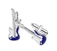 Set di gemelli da uomo blu, set di gemelli da uomo a forma di chitarra, adatti per matrimoni e affari, Rame, Nessuna pietra preziosa