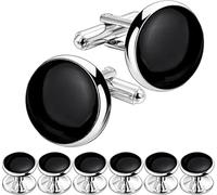 Set di gemelli e borchie da smoking da uomo; accessori adatti for abiti neri, camicie bianche, gilet(Silver-black)