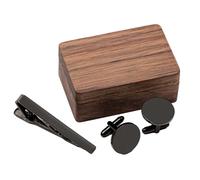 Set di gemelli e fermacravatta con scatola in legno di noce, ideale per matrimoni e testimoni dello sposo, Misura unica, Legno + metallo, Nessuna pietra preziosa