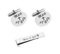 Set di gemelli e fermacravatta con uomo di Dio, regalo di compleanno per papà, nonno, zio, regalo di compleanno per nipote, figlio, laurea, regalo di laurea, Multicolore, Small