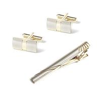Set di gemelli e fermacravatta da uomo, per matrimonio e lavoro, Oro-Taglia unica, One Size