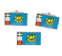 Set Di Gemelli E Spilla Per Cravatta Con Bandiera Di Saint-Pierre-et-Miquelon