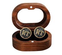Set di Gemelli Incisi Personalizzati in Ottone Epossidico con Scatola in Noce, Iniziali Nome Data Personalizzabili per Uomo, Regalo Matrimonio Testimone Festa del Papà Natale San Valentino Compleanno