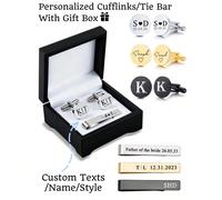 Set di gemelli personalizzati incisi e fermacravatta circolare, gemelli e fermacravatta. Regalo per testimoni di nozze, regalo di matrimonio. Regalo personalizzato per il testimone dello sposo, regalo