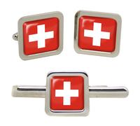 Set Di Gemelli Quadrati E Clip Per Cravatta Della Svizzera