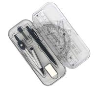 Set di geometria | Con Compasso | | Temperamatite | Goniometro | Triangolo | Righello e scatola di metallo | Set matematico per esigenze di classe e scuola, 9 pezzi