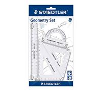Set di geometria STAEDTLER 569 PB - 4 pezzi, trasparente | Righello da 20 cm, goniometro e 2 triangoli geometrici, scala resistente all’abrasione - Codice articolo 569 PB4-0