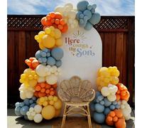 Set di ghirlande ad arco di palloncini "Here Comes the Sun", palloncini in lattice di stile boho retrò blu, giallo, arancione e nude per la festa di benvenuto del neonato, decorazione per il primo com