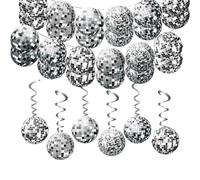 Set di Ghirlande Decorative da Discoteca, 2 Striscioni Decorativi con Sfere da Discoteca Glitterate Argento+6 Spirali Pendenti, Decorazione da Soffitto per Feste con Sfere da Discoteca Anni '80 e '90
