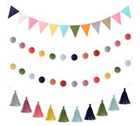 Set di ghirlande in feltro arcobaleno, striscioni in feltro, 20 piedi arcobaleno feltro Pom palla ghirlanda, 3,6 piedi colorato nappa striscione per casa, matrimonio, compleanno, baby shower, feste in classe (colore vivace)