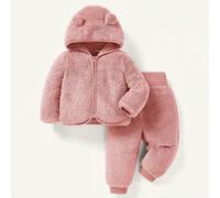 Set di giacca con cappuccio e pantaloni spessi protetti per il ventre della bambina in pile, 2 pezzi 6-9M,9-12M,12-18M,18-24M,2-3Y,0-1M,1-3M,3-6MColore unicoTessuto in maglia