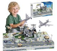 Set di Giocattoli Aereo da Trasporto Cargo Militare, Auto, mini veicolo da combattimento, soldato, elicottero, modello di aereo, Kit giocattolo per veicoli militari, mappa di gioco per bambini età 3+