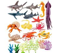 Set di giocattoli con animali marini | Figure realistiche Set da gioco interattivo | 21 pezzi animali marini giocattolo da bagno | per bagno, piscina, acquario, scrivania o