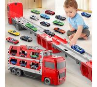 Set di giocattoli da camion da trasporto con binario doppio e rampa da 61 pollici, con 2 auto in metallo e camion cargo pieghevole, giocattoli per veicoli, regalo per bambini di 2 3 4 5 6 anni, ragazz