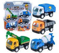 Set di giocattoli da cantiere - Gru, Autocarro con cassone ribaltabile, Camion della Spazzatura e Betoniera - A
