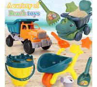 Set di giocattoli da spiaggia per bambini piccoli con borsa a rete, include pala, veicoli da costruzione, stampi a forma di animali e dinosauri, regalo ideale per giochi all'aperto e viaggi (stile e c