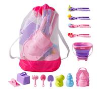 Set di giocattoli da spiaggia, set di giocattoli di sabbia,Giochi di sabbia Castello con secchio pieghevole e borsa a rete | Includere stampi rastrellati, attività all'aperto per bambini di 2+