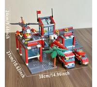Set di giocattoli di soccorso antincendio, include stazione dei pompieri, autopompa, elicottero e gru - Set di blocchi da costruzione per pompieri per bambini di età superiore ai 6 anni - Regalo ideal