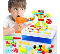 Set di Giocattoli Educativi per Bambini con Trapano Elettrico e Blocchi di Viti, Blocchi Puzzle Educativi per la Costruzione di Mosaici Fai-da-Te per Il Pensiero Logico e Lo Sviluppo