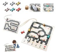 Set di giocattoli in tela per auto, Dual Side Canvas Road Map Game with 6 Wooden Car Toy, Traffic Playset Canvas Slot Car Race Track Set Funny Road Trip Game for Camping