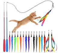 Set Di Giocattoli Interattivi Per Gatti Composto Da 8 Pezzi, Bacchetta Con Asta Retrattile E 1 Asta A Filo, 5 Ripieni Di Bruco Sfocato, 2 Ripieni Di Nastro, Colore Casuale, Campana Staccabile Inclusa,