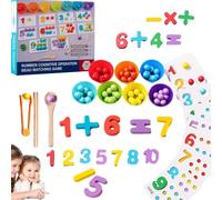 Set di Giocattoli Matematica Aritmetica Montessori, Apprendimento Digitale in Silicone con Perline, Blocchi Numeri, attività della Prima Educazione, Corrispondenza Giornaliera dei Giocattolo Legno