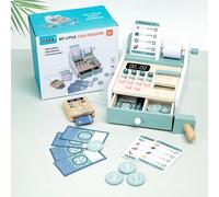 Set di giocattoli per bambini con cassa del supermercato in legno per giocare alla cameriera, include calcolatrice, lettore di carte, scanner per il gioco educativo registratore di cassaLegno