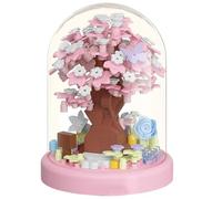Set di giocattoli per costruzioni di fiori 266pcs, set di boschi di fiori di fiore di bosco di ciliegio decorativo con copertura trasparente per il desktop per ufficio, regali di compleanno, sti