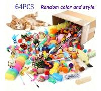 Set di giocattoli per gatti misti da 64/48/32/16 pezzi - Una varietà di giocattoli in plastica colorati adatti per più gatti, per tenerli intrattenuti quotidianamente e prevenire la solitudine. Regali