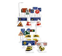 Set di giocattoli per segnali stradali: kit portatile di segnali stradali da 28 pezzi, accessori educativi per l'apprendimento, modelli stradali colorati, pezzi durevoli, strumenti