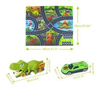 Set di Giocattoli Trasportatore di Dinosauri Camion di Dinosauri Playset Macchinine a Frizione Grande Tappetino da Gioco Auto da Tirare Indietro per Bambini di 3-5-7 Anni, Regali di