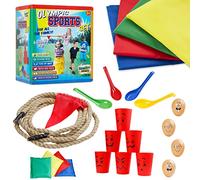 Set di Giochi da Giardino 6 in 1 o 3 in 1 Giochi per Feste di Compleanno Bambini Gioco da Esterno di Gruppo All'Aperto Kit di Psicomotricità Corsa con i Sacchi, Uovo e Cucchiaio (Multicolore 6 in 1)