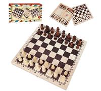 Set di giochi da tavolo 3 in 1 in legno, scacchi, dama e backgammon, classico e tradizionale, da viaggio, per bambini, adulti, anziani e famiglie