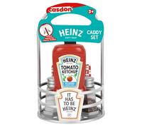 Casdon Heinz - Contenitore per salse, set da cucina da 9 pezzi, per bambini dai 3 anni in su, include ketchup di pomodoro, aceto, saliera e pepe, tovaglioli e contenitore.