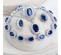 Set di gioielli 5 pezzi in blu royal - placcato oro bianco vintage con zirconi, include collana choker, orecchini a perno, anello e bracciale - ideale per matrimoni e regali, gioielli vintage Tagli Un