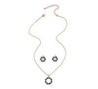 Set di gioielli a forma di fiore con diamanti blu, collana e orecchini, set di due pezzi per le donne alla moda con bello