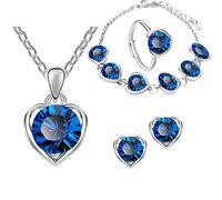 Set di gioielli alla moda con quattro cuori, orecchini, braccialetto, argento, anello alla moda, set di gioielli per ragazze 10-12 (blu, taglia unica), Lega di ferro, Nessuna pietra preziosa
