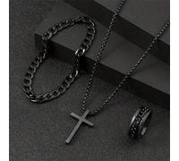 Set di gioielli alla moda da uomo, 3 pezzi: collana, bracciale e anello con design semplice a croce nera. Regalo per la Festa del Papà, accessori da uomo in stile Y2K, catene gotiche, accessori per je