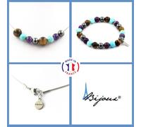 Parure Gioielli Braccialetto Collana Perle Ematite+Howlite Turchese+Taglia per