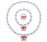 Set di gioielli colorati per ragazze con farfalla - collana con farfalla per bambine e ragazze che fingono plasy giocattolo portagioie con collana, braccialetto e anello di perline, accessori da gioco