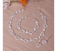Set di gioielli completamente tempestato di cristalli, composto da collana choker a forma di cuore cava con perline, orecchini a pendente e braccialetto a catena regolabili, accessori regalo di San Va