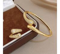 Set di gioielli composto da bracciale a forma di serpente e anello placcato in oro 18 carati con zirconi, elegante e di lusso. Adatto come gioielleria bohémien estiva per spiaggia, vacanze, regali per