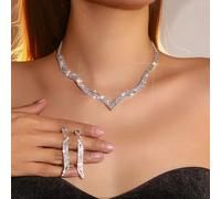 Set di gioielli composto da collana, orecchini e bracciale, con diamanti super lucenti e di alta qualità, collana choker alla moda, set di gioielli da sposa in 2 pezzi - adatto per uso quotidiano, mat