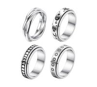Set di gioielli con anelli spinner - Anelli Fidget rotanti in acciaio al titanio da 4 pezzi - Anëlli eleganti per alleviare l'ansia per donne, uomini e adolescenti | Abbigliamento quotidiano in masche