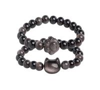 Set di gioielli con bracciale e collana con gatto e luna, ossidiana nera | Design ispirato al gatto, ciondolo a forma di luna, simbolo di ossidiana nera, scelta regalo significativa