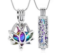Set di gioielli con cilindro e catena di fiori di loto per conservare le ceneri per uomo e donna, con mini urne per il portacenere (color argento)