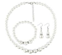 Set di gioielli con collana, braccialetto e orecchini con perle finte, da donna, per matrimoni e feste, idea regalo, colore: bianco