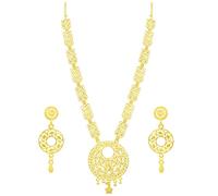 Set di gioielli con collana lunga e orecchini placcati in oro da un grammo (oro), ottone, senza pietre preziose