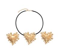 Set di gioielli con cuore geometrico accattivante e orecchini coordinati e catena, accessorio contemporaneo per gli appassionati di stili audaci Set di accessori in lega contemporanea per le donne